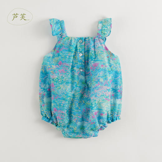 【马克珍妮 芦芙】2024夏装女童莫奈花园棉真丝飞袖连体衣240396 商品图1