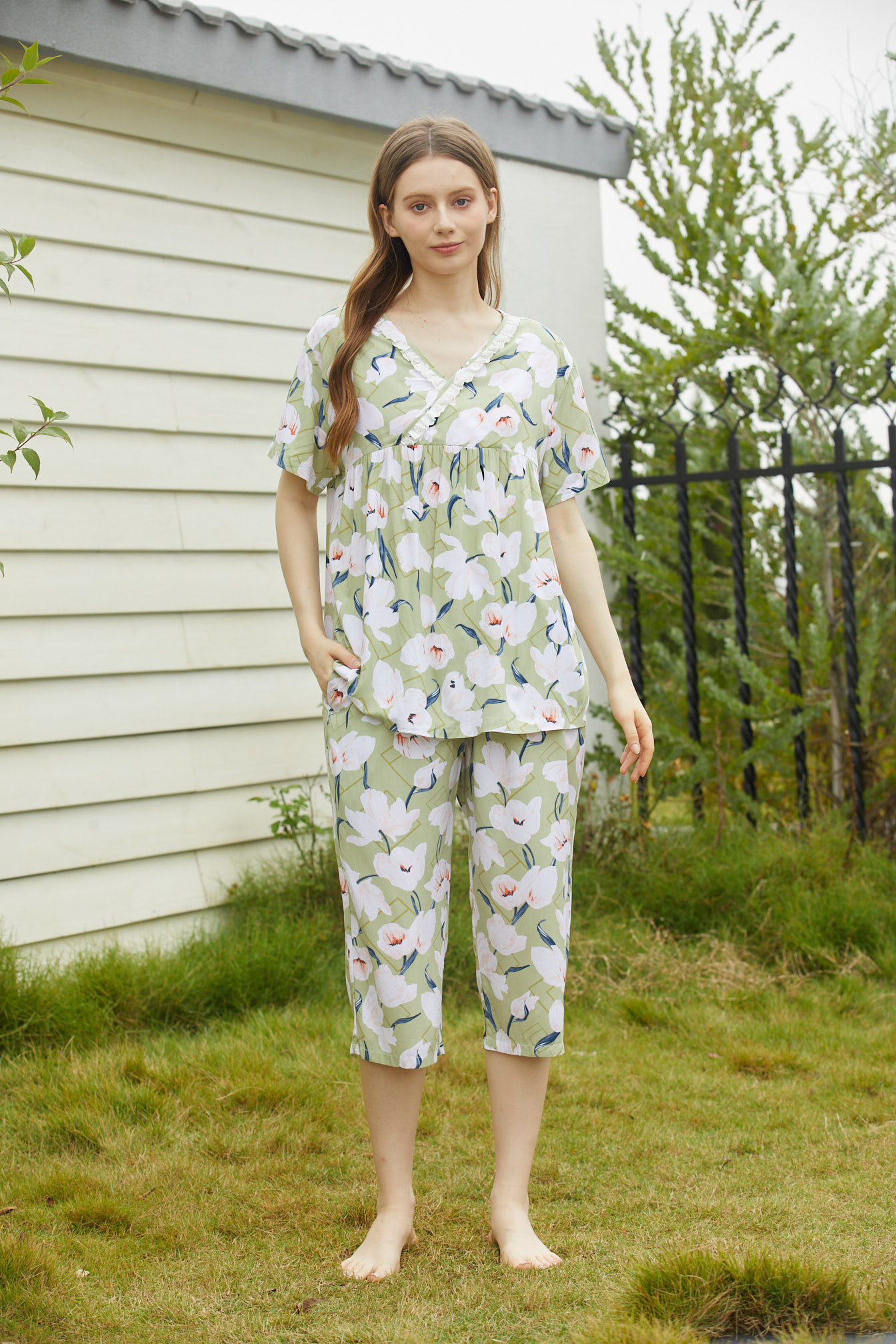 【39元限时秒杀】【秀黛】女植物绵绸短袖套装女士夏季睡衣家居服L2551040T【门店同款】【如遇缺货自动退款，介意勿拍】