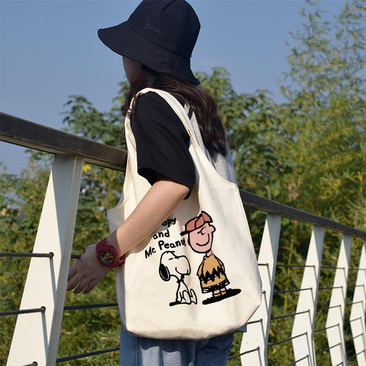 【时尚必备，萌萌哒又时髦！】史努比Snoopy印花帆布包女，大容量单肩帆布袋纯棉日系学生背心包-lm！-ry 商品图5
