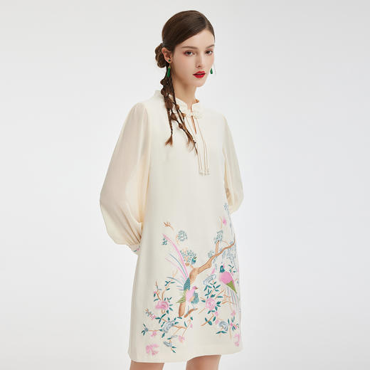 PF831斯尔丽24新中式国风气质改良式旗袍手工盘扣雪纺抛袖直身连衣裙 商品图2