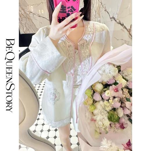 BeQueenStory【粉黛春歇】新中式复古重工含桑蚕丝国风早春款上衣 商品图0