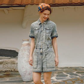 谜底牛仔连体裤女2024年夏季新品复古时尚炒雪纺直筒裤242MK0621