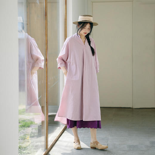 绽放206朵/高精水果酵素汉麻棉金属光泽七分袖宽松休闲显瘦连衣裙 商品图0