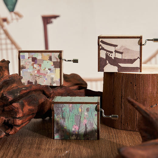 吴冠中 大宅 春归何处 都市之恋 木制 手摇 音乐盒摆件 送朋友 生日礼物 商品图0