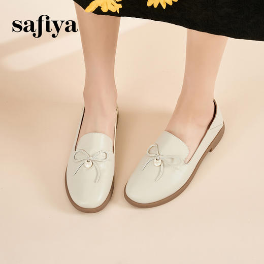 Safiya/索菲娅2023年秋新款浅口真皮蝴蝶结软底休闲单鞋深口皮鞋乐福一脚蹬便鞋 SF33112029 商品图1