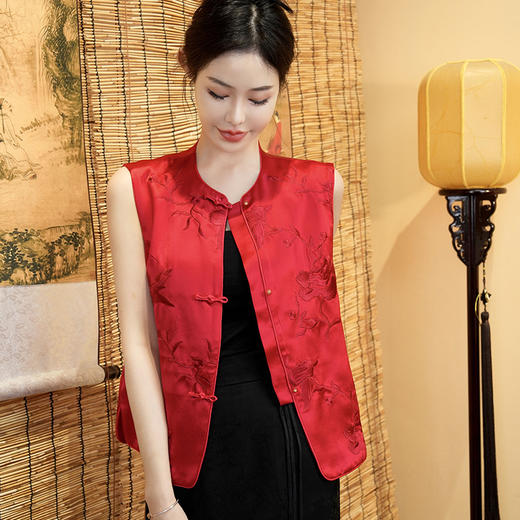 复古民族风，改良盘扣圆领坎肩重工刺绣背心马甲OG-9721 商品图1