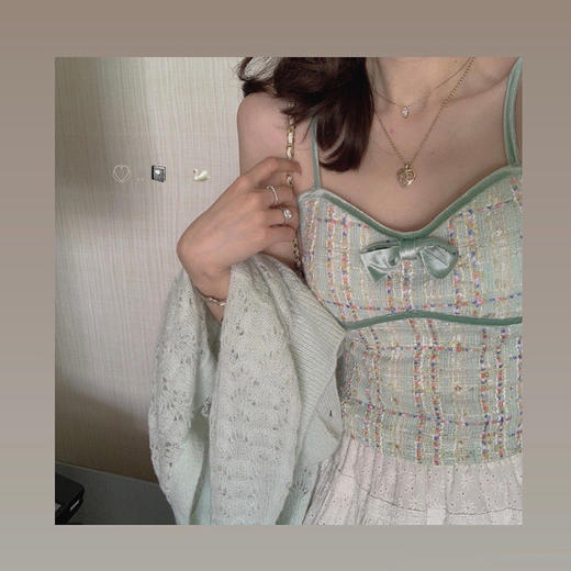 气泡绿XS/M码 金蘑菇菇 第101次心动/ 修身小短款设计感吊带背心小香风别致上衣 商品图0