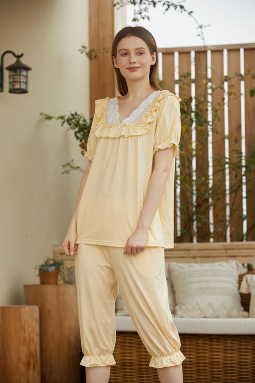 【满2件/99元】【秀黛】女小荷叶宫廷风短袖套装女士夏季睡衣家居服L2551041T【门店同款】【如遇缺货自动退款，介意勿拍】 商品图5