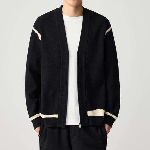 墨麦客时尚v领针织夹克男2024春新款不规则线条撞色男士外套20536 商品图1