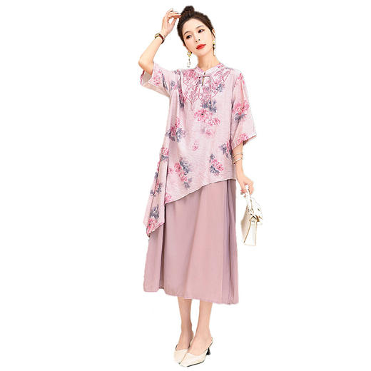 HRFS-6639夏季上新气质时尚新中式风刺绣印花设计高级感遮肉显瘦连衣裙 商品图4