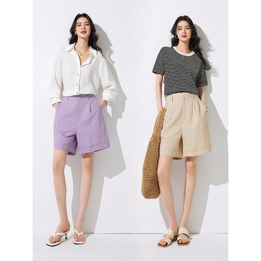 353624001棉仓亚麻百慕大短裤女 高腰挺括五分裤24夏季直筒休闲裤a字显瘦 商品图4