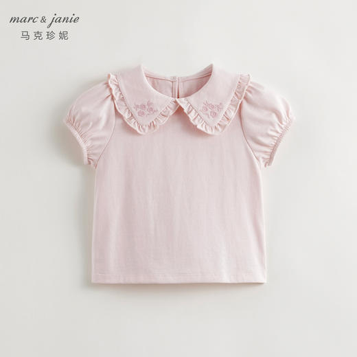 马克珍妮女童绣花娃娃领泡泡袖短袖T恤儿童上衣夏装新款240706 商品图0