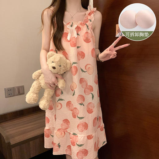 【超甜美！泡泡棉吊带睡裙】自带胸垫，告别文胸，免穿内衣，超舒服！睡衣夏季带胸垫可拆卸梭织少女连衣裙子家居服 商品图10