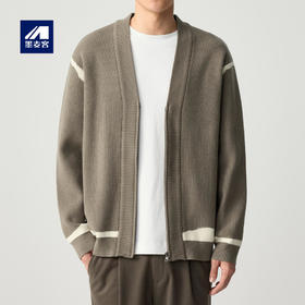 墨麦客时尚v领针织夹克男2024春新款不规则线条撞色男士外套20536