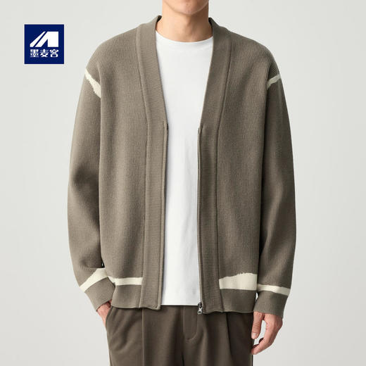 墨麦客时尚v领针织夹克男2024春新款不规则线条撞色男士外套20536 商品图0