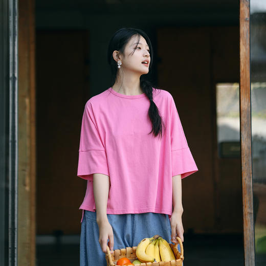 绽放214朵/2024夏季新款设计感前短后长侧边开衩宽松休闲T恤 商品图3