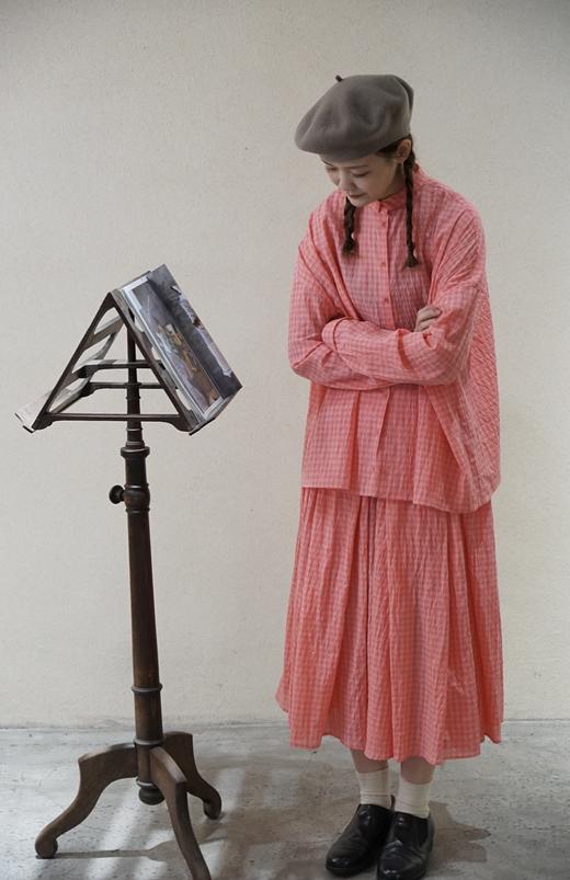 apuntob 粉红格纹弹性腰百褶裙半身裙 商品图9