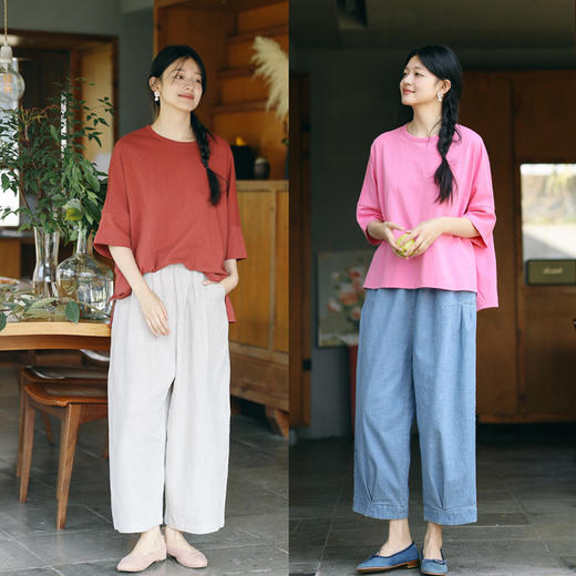 绽放214朵/2024夏季新款设计感前短后长侧边开衩宽松休闲T恤 商品图2