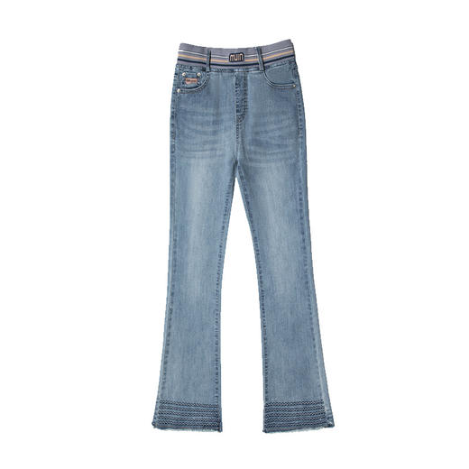 时尚百搭，烫钻微喇松紧高腰长款毛边牛仔裤MYX-9052 商品图4