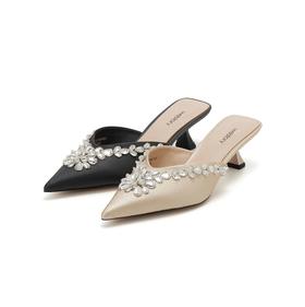 westory春季新款法式尖头小低跟后空鞋礼服鞋新娘婚鞋W24AH57591