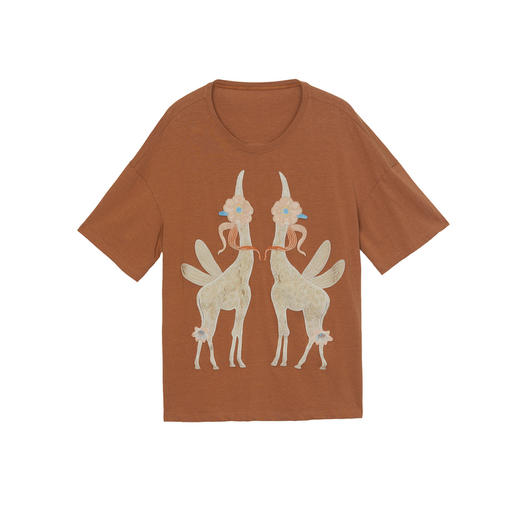 谜底宽松大廓形T恤短袖女2024年夏季新品复古绣花中长款242MT0638 商品图4