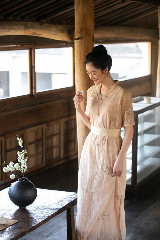 牧衣游原创 机绣丝棉连衣裙女夏新款轻薄文艺气质长裙 森林来信 商品图5