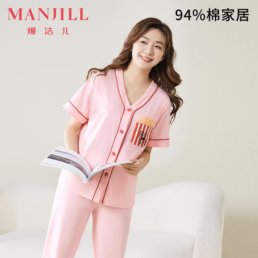 熳洁儿 春夏棉家居服印花休闲睡衣透气短袖长裤女家居服套装24253205 商品图4