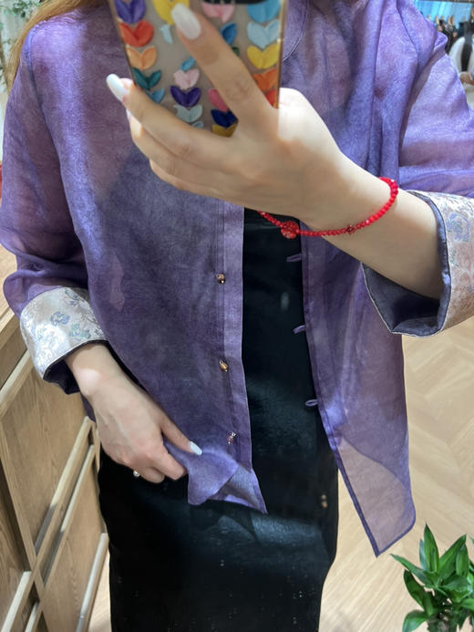 518-5 新中式  九紫离火 轻盈缥缈 紫色晕染 真丝绡 轻薄开衫 我穿XL 商品图14
