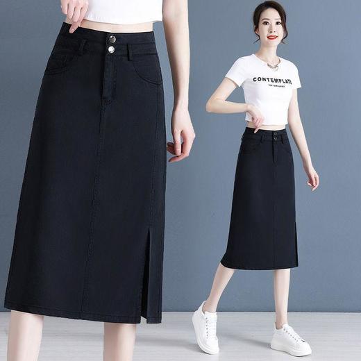 TZF-天丝牛仔半身裙女2024年新款夏季高腰中长款开叉薄款一步包臀裙子 商品图7