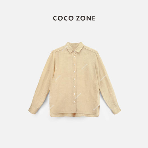 COCO ZONE2024"奶黄麻料"春秋百搭POLO领衬衣纯色单排扣长袖上衣24C10368 商品图0