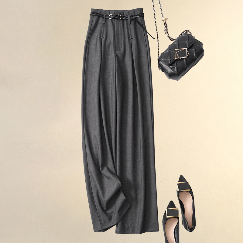 窄版阔腿裤春夏高级灰色西装裤，高腰垂感休闲直筒拖地裤962301