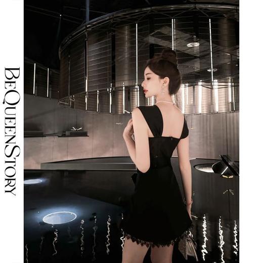 BeQueenStory【黑曜洛可可】绣花蕾丝内衬胸垫可脱卸钻链修身吊带夏 商品图3