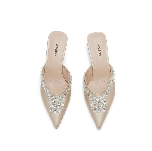 westory春季新款法式尖头小低跟后空鞋礼服鞋新娘婚鞋W24AH57591 商品图3