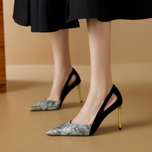 【预售5天】性感优雅，尖头拼接细跟高跟单鞋MY&A211 商品图7