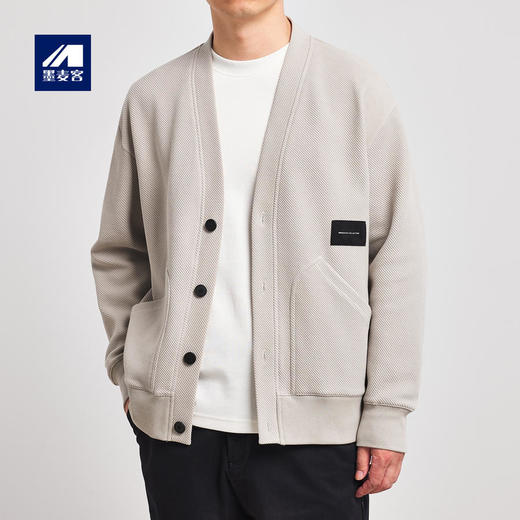 墨麦客V领斜纹肌理卫衣开衫男2023春秋季款简约男士休闲卫衣外套 商品图0