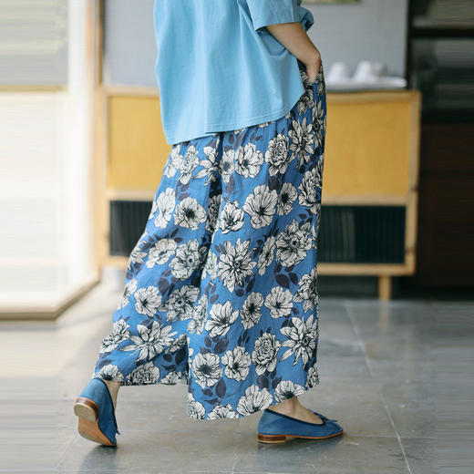 绽放253朵/高支亚麻手绘楝花复古文艺宽松休闲阔腿 商品图3