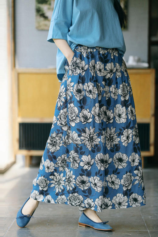 绽放253朵/高支亚麻手绘楝花复古文艺宽松休闲阔腿 商品图5