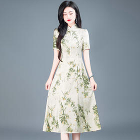 中式国风，短袖裙印花改良旗袍连衣裙QYM-TYH-247250-Y