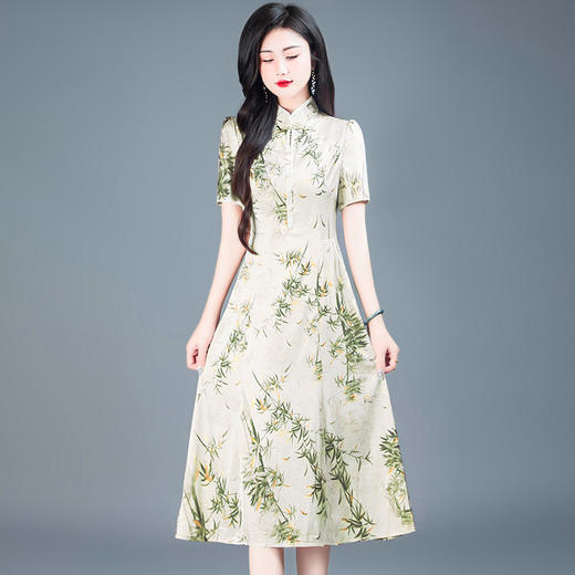 中式国风，短袖裙印花改良旗袍连衣裙QYM-TYH-247250-Y 商品图0