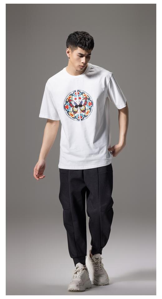 PINLI品立新中式2024夏季新款蝴蝶印花短袖T恤国潮盘扣男士体恤衫BG242111033 商品图7