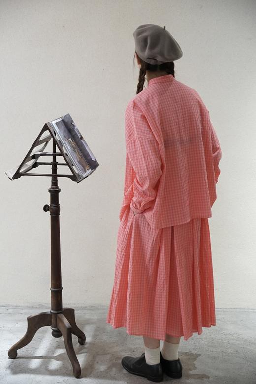 apuntob 粉红格纹弹性腰百褶裙半身裙 商品图8