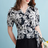 EITIE爱特爱不对称V领泡泡袖显瘦印花衬衫短上衣夏季新款B2413312 商品缩略图3