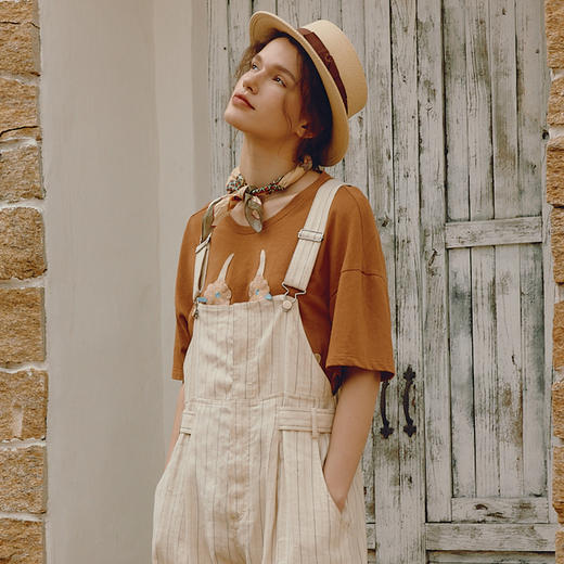 谜底宽松大廓形T恤短袖女2024年夏季新品复古绣花中长款242MT0638 商品图0