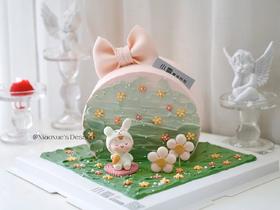 小兔子蝴蝶结蛋糕（兔子玩偶随机放，提前一天预定）