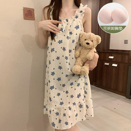 【超甜美！泡泡棉吊带睡裙】自带胸垫，告别文胸，免穿内衣，超舒服！睡衣夏季带胸垫可拆卸梭织少女连衣裙子家居服 商品图9