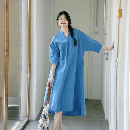 绽放206朵/高精水果酵素汉麻棉金属光泽七分袖宽松休闲显瘦连衣裙 商品图1