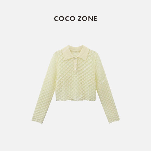 COCO ZONE时尚Polo领长袖针织衫气质菱格百搭上衣CC2B0547 商品图0