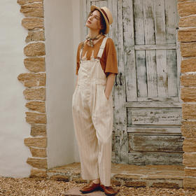 谜底背带裤女士2024年夏季新品复古文艺风宽松直筒长裤242MK0618