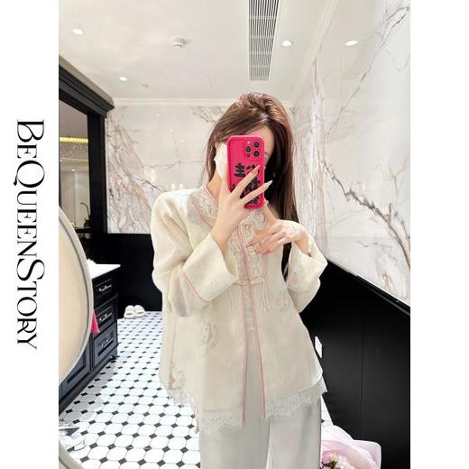 BeQueenStory【粉黛春歇】新中式复古重工含桑蚕丝国风早春款上衣 商品图4