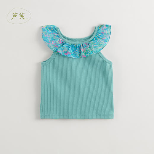 【马克珍妮 芦芙】2024年夏装新款女童花边荷叶领罗纹背心240565 商品图1